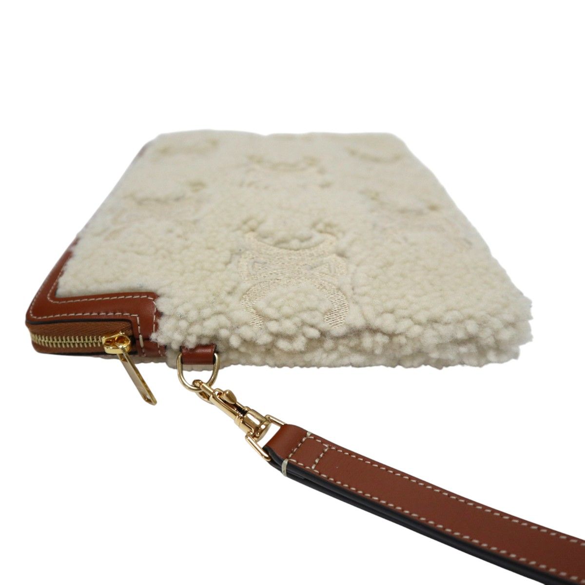 美品 CELINE セリーヌ トリオンフ ムートン/レザー ストラップ付き