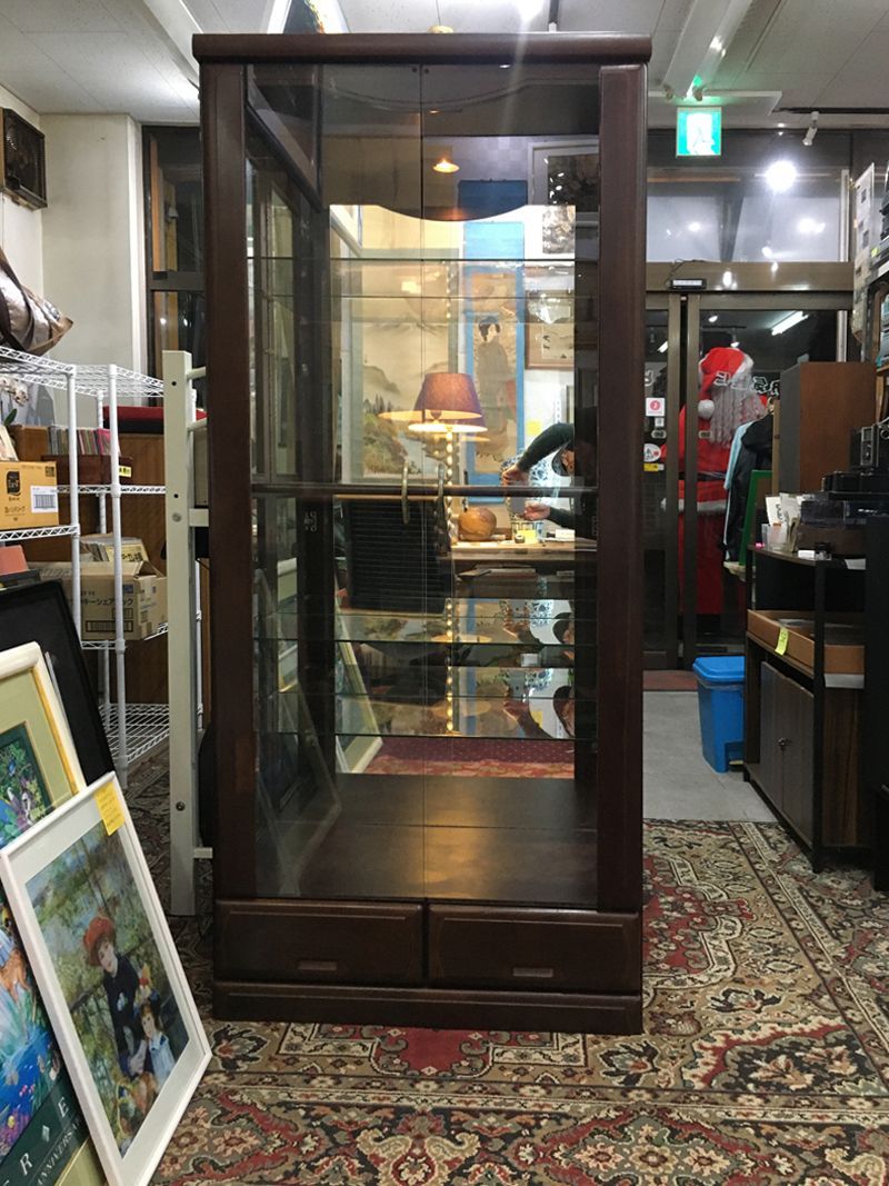 ☆美品！ 高級 国産家具 ミラーガラスキャビネット 4段タナ 16段可変