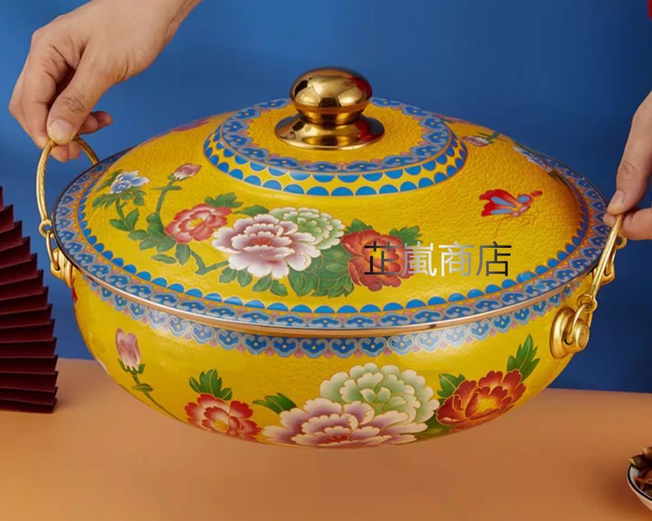 新品 七宝焼 クラフト 景泰藍 銅製 ホットポット 電磁調理器対応 二つ