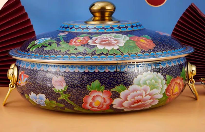 新品 七宝焼 クラフト 景泰藍 銅製 ホットポット 電磁調理器対応 二つ