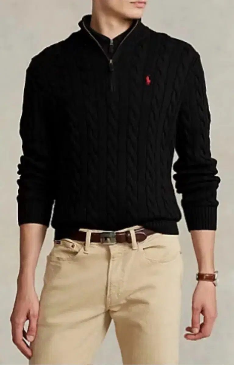 ポロ ラルフローレン ケーブル編み ハーフジップアップニット ブラック
