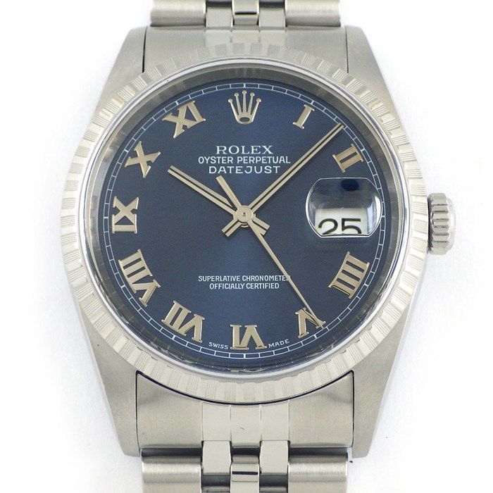 ロレックス Rolex 腕時計 デイトジャスト 16220 A番 1998-1999年製 ブルーサンレイ文字盤 ローマンインデックス デイト SS 自動巻き 【中古】 ロレックス Rolex 腕時計 デイトジャスト 16220 A番 1998-1999年製