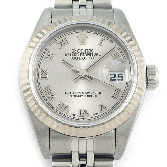 ロレックス Rolex 腕時計 デイトジャスト 79174 F番 2003年-2004年製 バーインデックス ブラック文字盤 フルーテッドベゼル ジュビリーブレス K18WG SS 自動巻き 【OH済み】 【中古】 ROLEX - ロレックス Rolex 腕時計 デイトジャスト 79174 F番 2003年