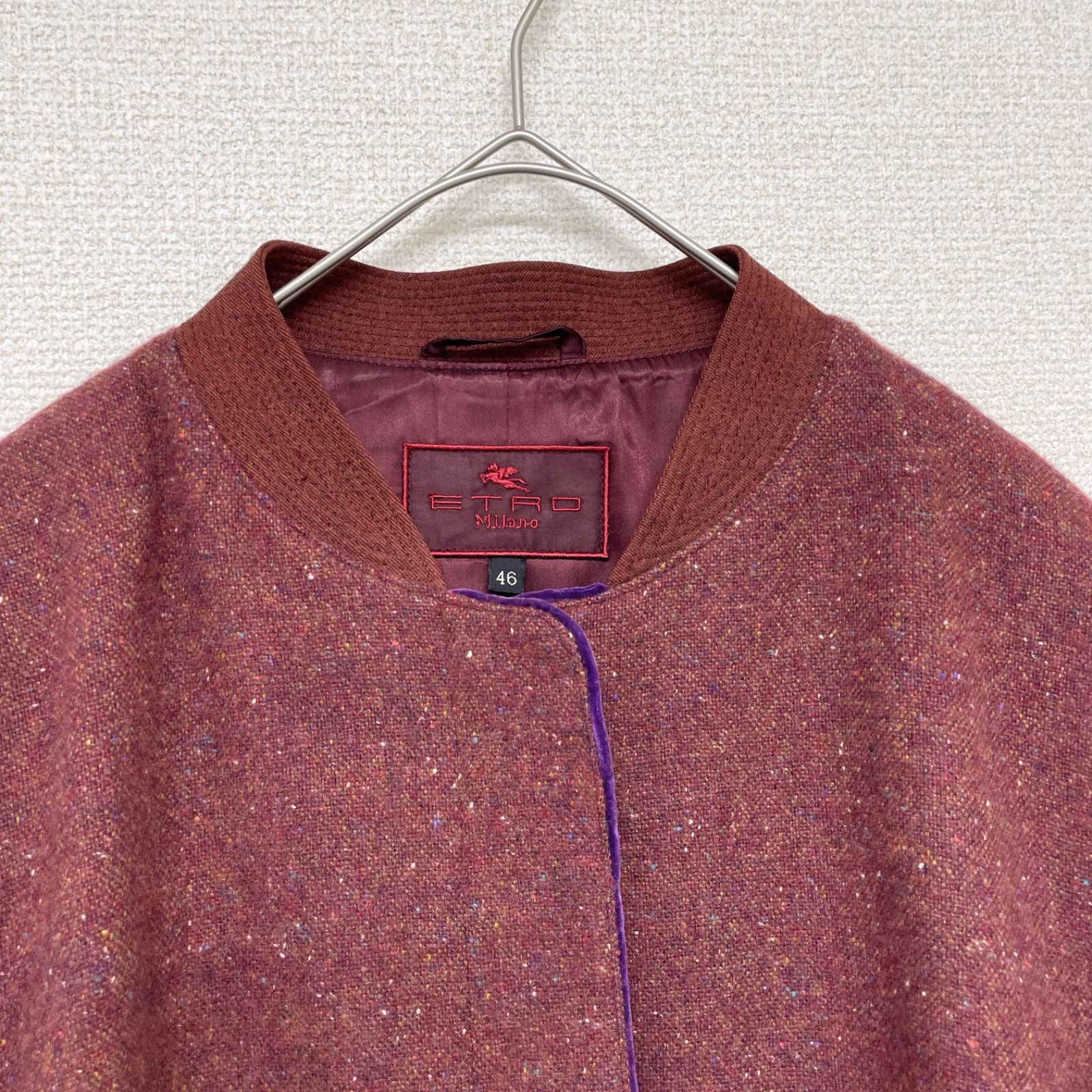 ETRO エトロ ジャケット ノーカラー カシミヤ ウール ツイード レッド