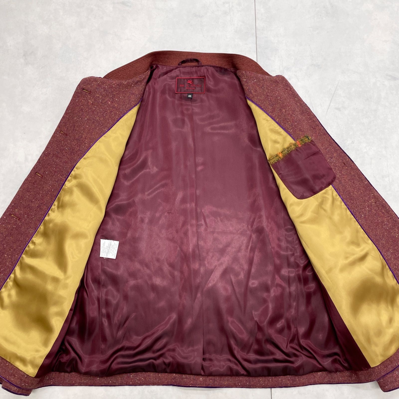 ETRO エトロ ジャケット ノーカラー カシミヤ ウール ツイード レッド