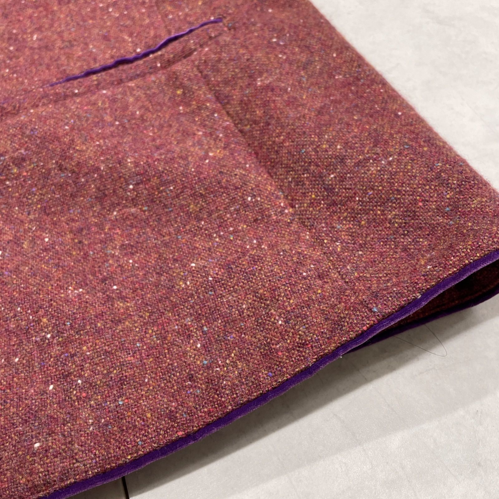 ETRO エトロ ジャケット ノーカラー カシミヤ ウール ツイード レッド