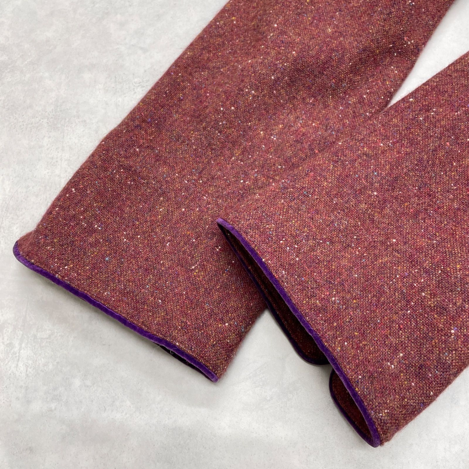 ETRO エトロ ジャケット ノーカラー カシミヤ ウール ツイード レッド