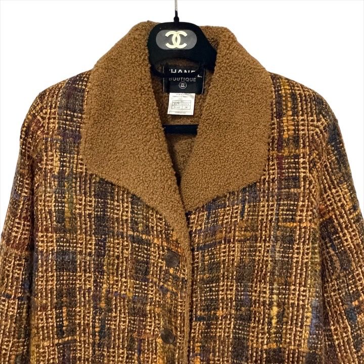 美品 CHANEL シャネル テディ ボア 襟 ミックスツイード ココマーク