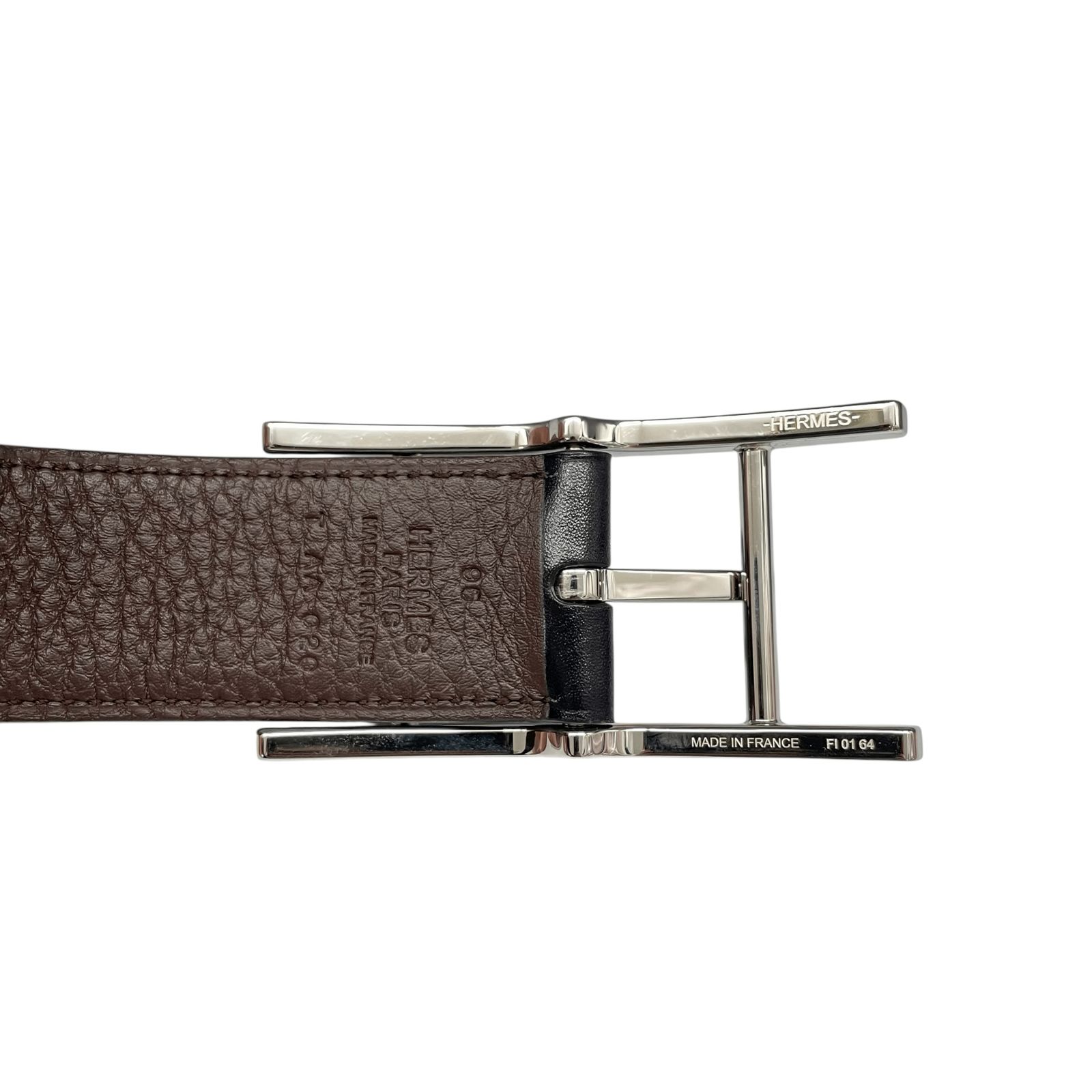 【訳あり】HERMESレザーベルト ブラック/ブラウン リバーシブルシルバー袋付 HERMÈS レザー ベルト ブラック/ブラウン エルメス リバーシブル