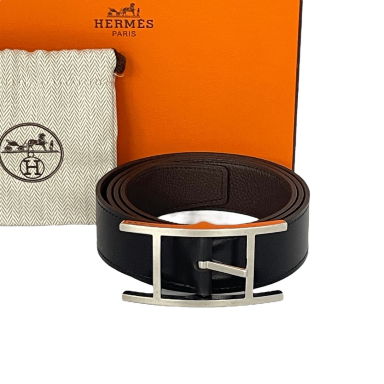 新品同様 HERMES エルメス ベルト リバーシブル レザー ブラックx