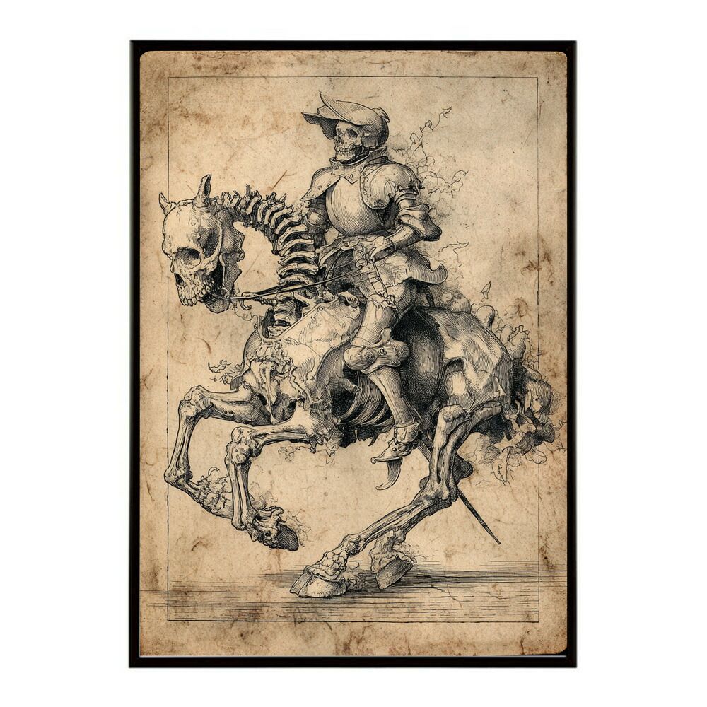【B1サイズ（約73x103cm）】【lm-poster-5907】【フレーム付き】騎士ポスター 馬 スカル 骸骨 アンティーク アート 壁掛け ヴィンテージデザイン おしゃれ ポスター おしゃれ フォト イラスト お洒落 特大 大きい