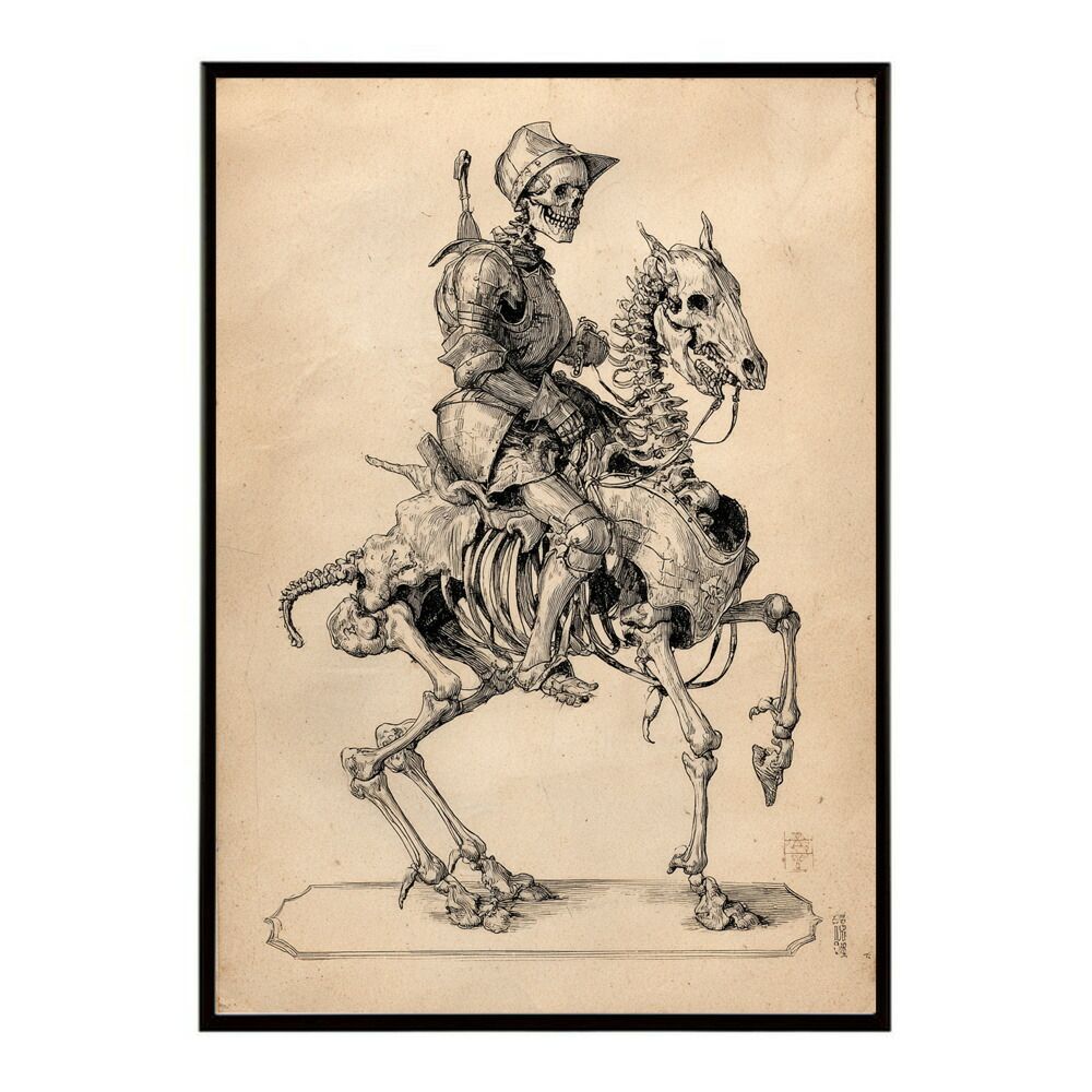 【B3サイズ（約36x51cm）】【lm-poster-5925】【フレーム付き】騎士ポスター 馬 スカル 骸骨 アンティーク アート 壁掛け ヴィンテージデザイン おしゃれ     ポスター  おしゃれ  フォト イラスト お洒落 特大 大きい