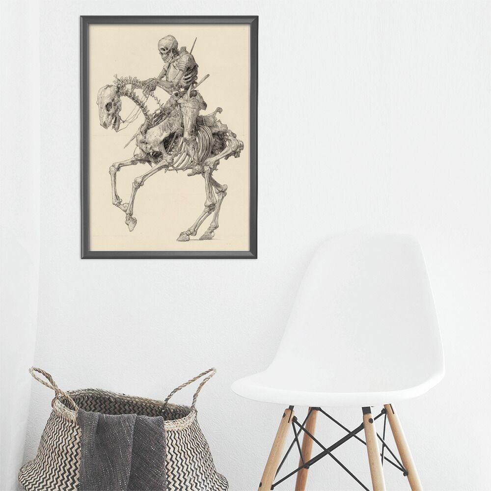 【B3サイズ（約36x51cm）】【lm-poster-5932】【フレーム付き】騎士ポスター 馬 スカル 骸骨 アンティーク アート 壁掛け ヴィンテージデザイン おしゃれ     ポスター  おしゃれ  フォト イラスト 