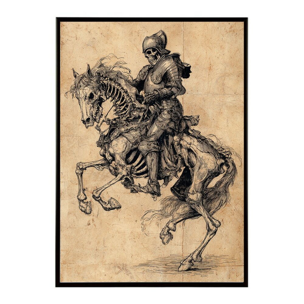 【A0サイズ（約84x119cm）】【lm-poster-5945】【フレーム付き】騎士ポスター 馬 スカル 骸骨 アンティーク アート 壁掛け ヴィンテージデザイン おしゃれ     ポスター  おしゃれ  フォト イラスト お洒落 特大 大きい