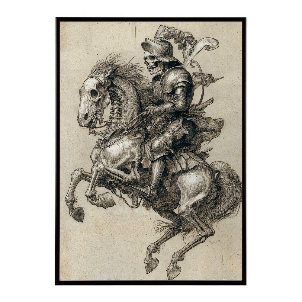 【A1サイズ（約59x84cm）】【lm-poster-5962】【フレーム付き】騎士ポスター 馬 スカル 骸骨 アンティーク アート 壁掛け ヴィンテージデザイン おしゃれ     ポスター  おしゃれ  フォト イラスト お洒落 特大 大きい