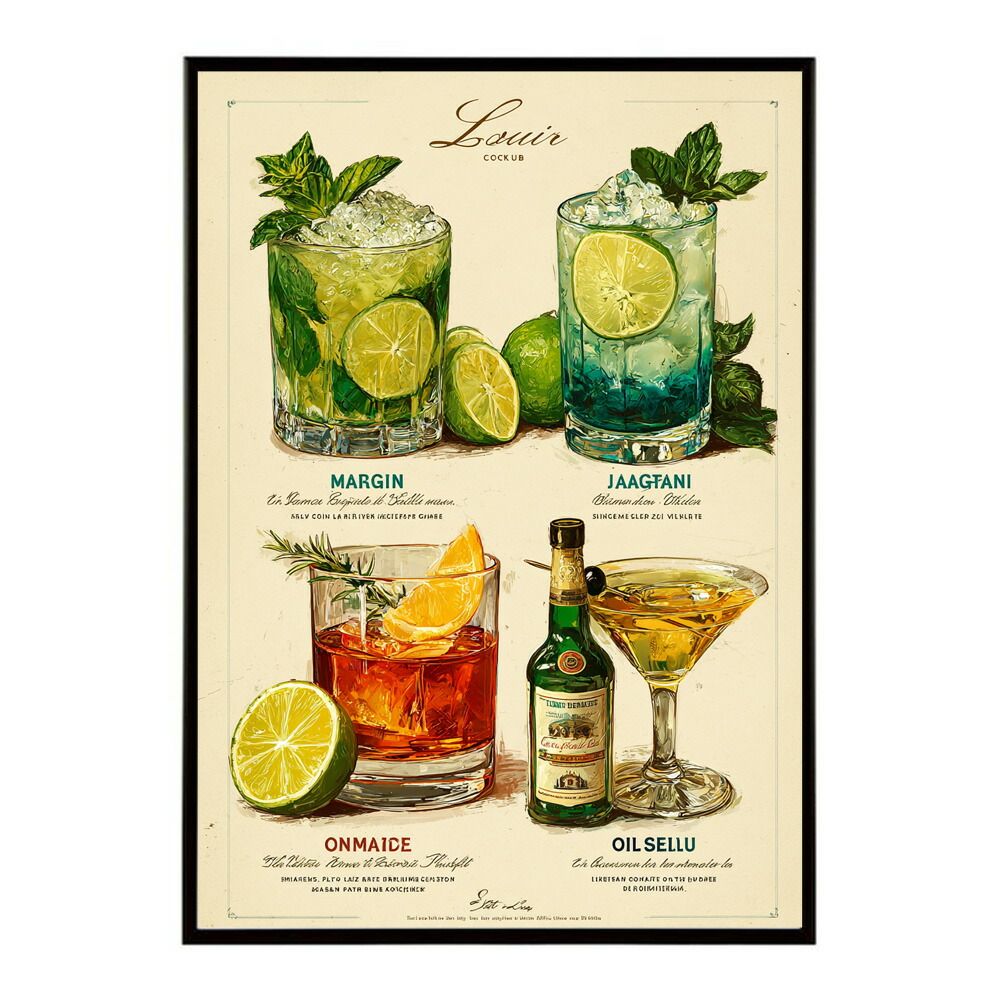 【B3サイズ（約36x51cm）】【lm-poster-6036】【フレーム付き】ポスター　モヒートポスター おしゃれ バー インテリア アート 北欧風 絵 ウォールアート 酒 カクテル 海外風 カフェ レストラン  お洒落 特大 大きい
