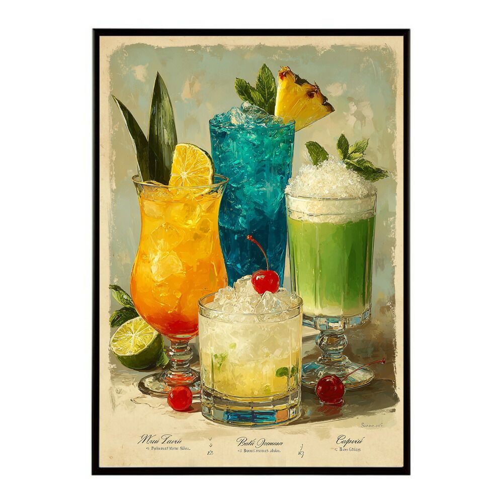 【B4サイズ（約25x36cm）】【lm-poster-6073】【フレーム付き】ポスター　モヒートポスター おしゃれ バー インテリア アート 北欧風 絵 ウォールアート 酒 カクテル 海外風 カフェ レストラン  お洒落 特大 大きい