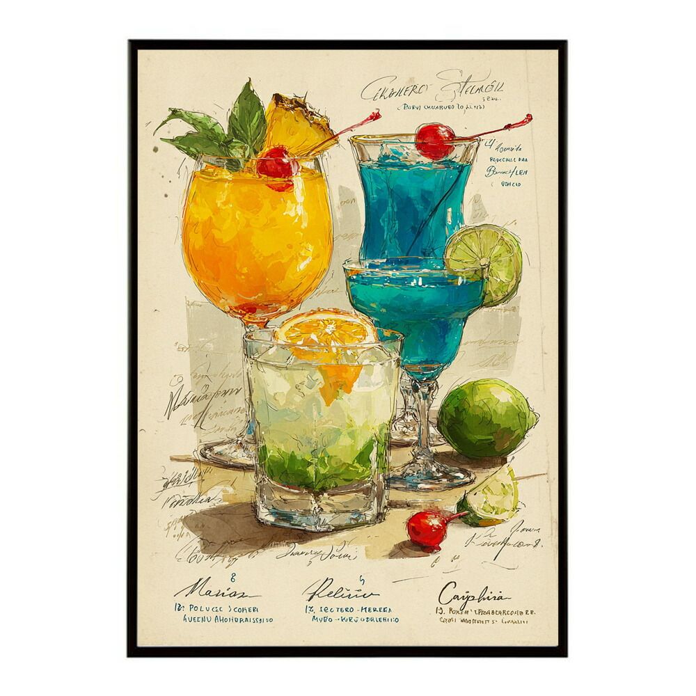 【A2サイズ（約42x59cm）】【lm-poster-6085】【フレーム付き】ポスター　モヒートポスター おしゃれ バー インテリア アート 北欧風 絵 ウォールアート 酒 カクテル 海外風 カフェ レストラン  お洒落 特大 大きい