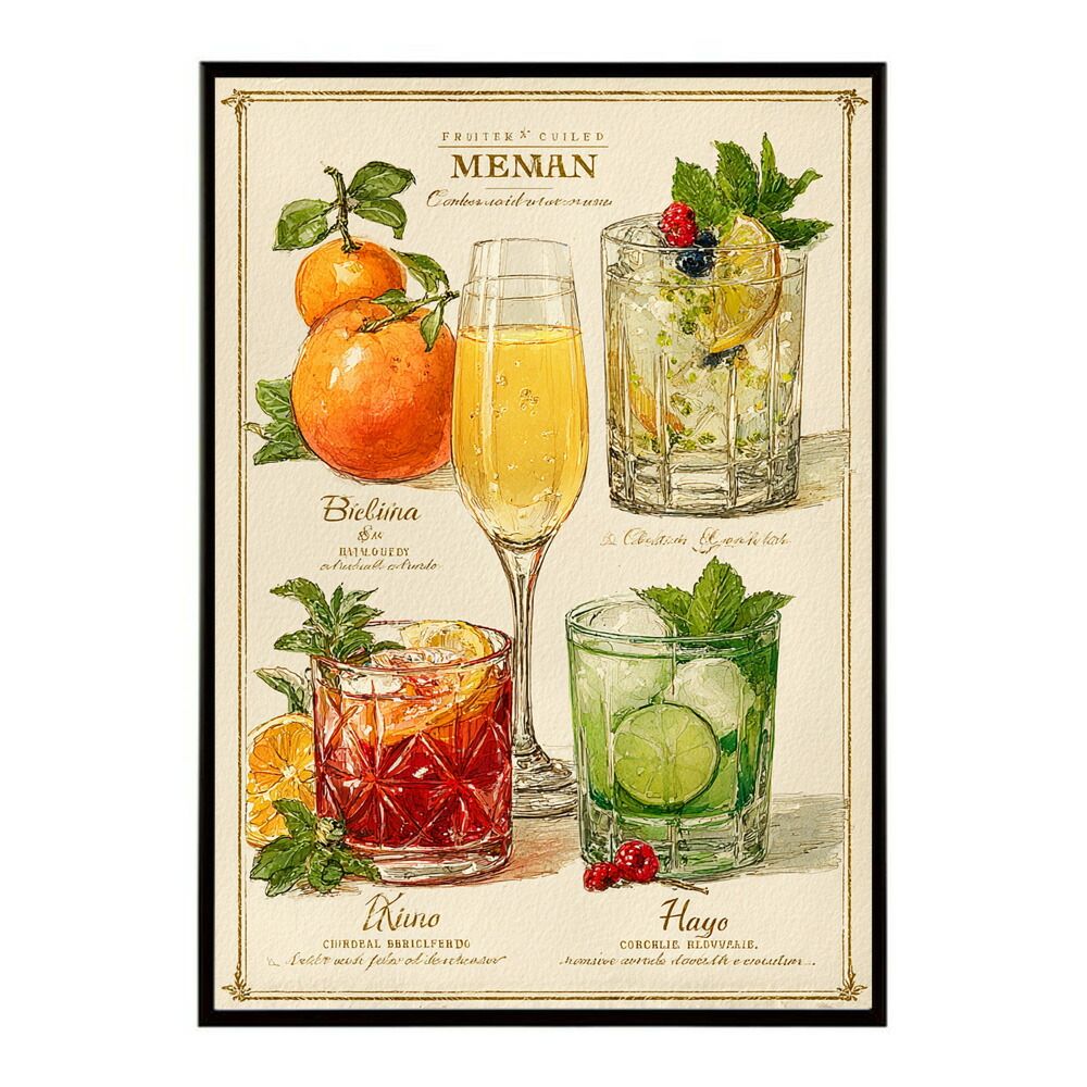 【B3サイズ（約36x51cm）】【lm-poster-6170】【フレーム付き】ポスター　モヒートポスター おしゃれ バー インテリア アート 北欧風 絵 ウォールアート 酒 カクテル 海外風 カフェ レストラン  お洒落 特大 大きい