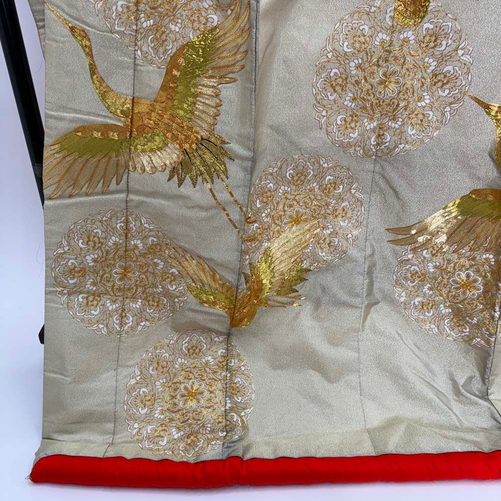 色打掛 正絹 鶴 刺繍 シルバー 金 打掛 花嫁衣裳 婚礼 リサイクル 中古