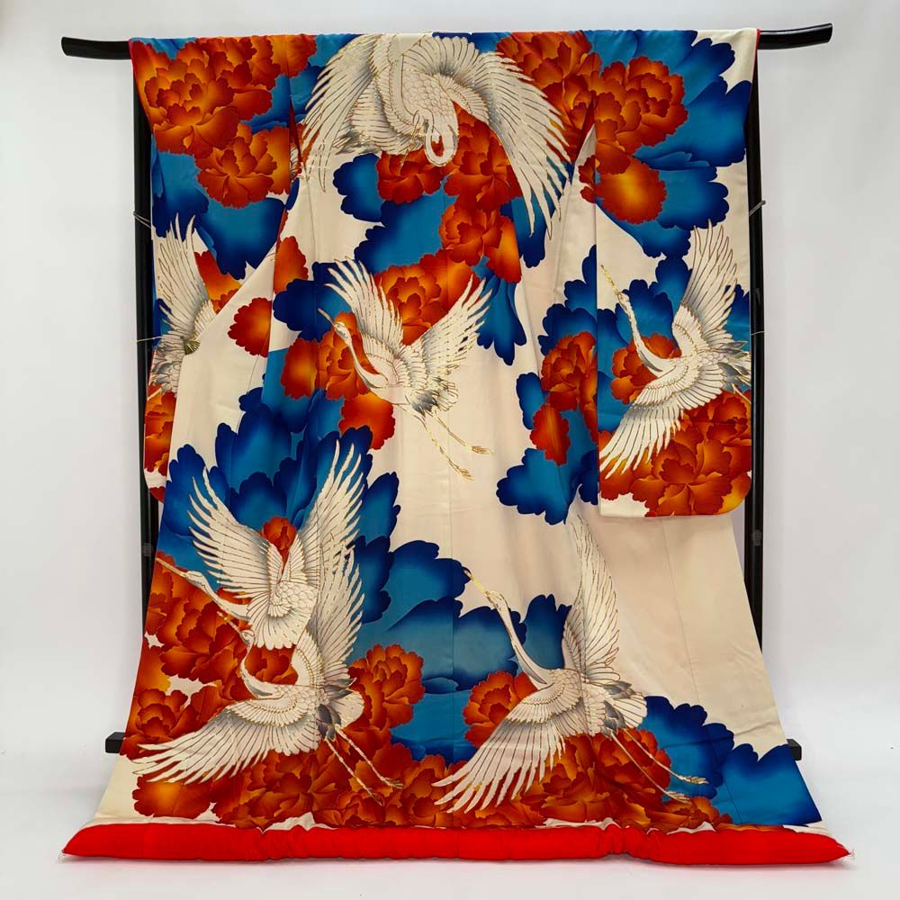 色打掛 正絹 鶴 刺繍 白 青 打掛 花嫁衣裳 婚礼 リサイクル 中古 