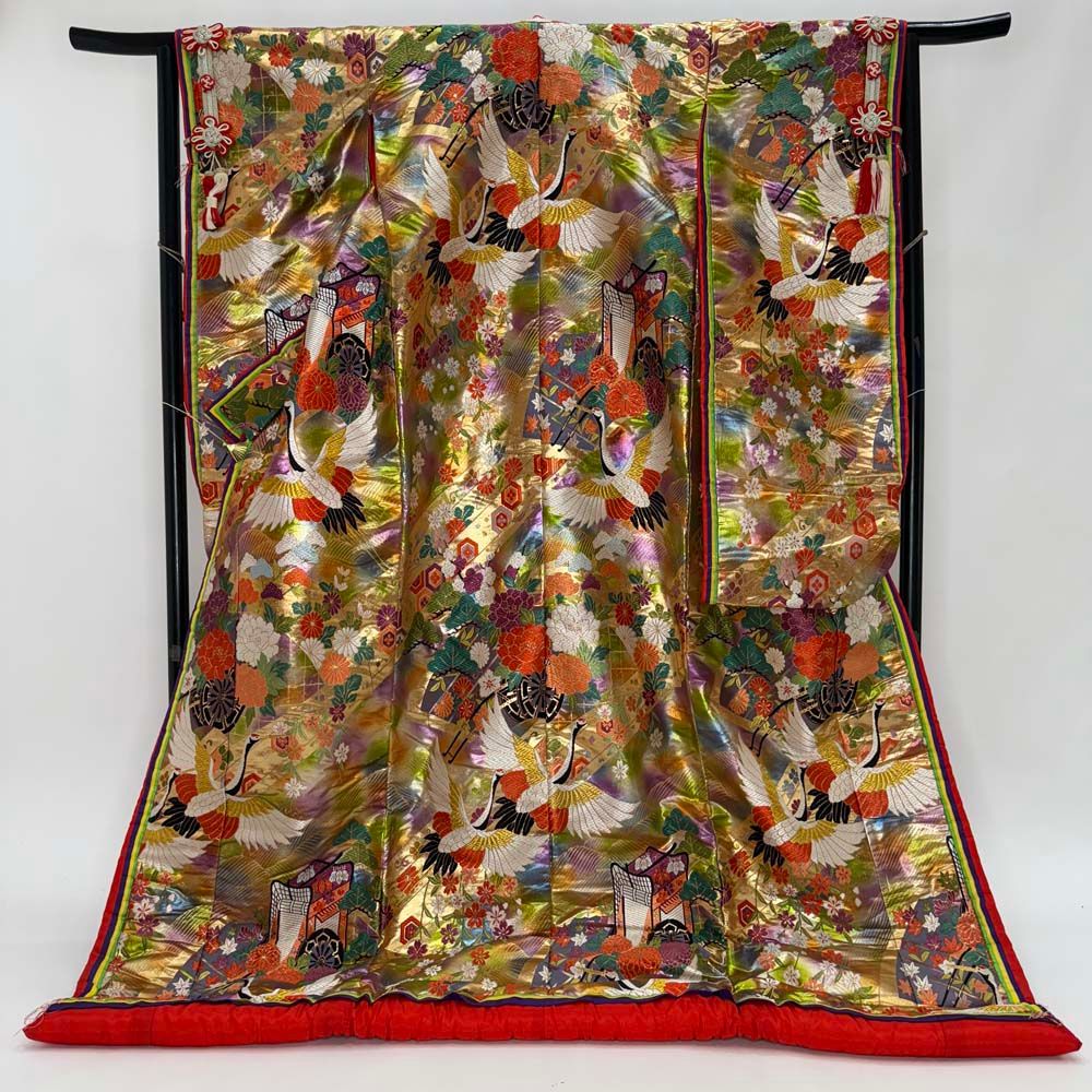 色打掛 正絹 鶴 刺繍 金 打掛 花嫁衣裳 婚礼 リサイクル 中古