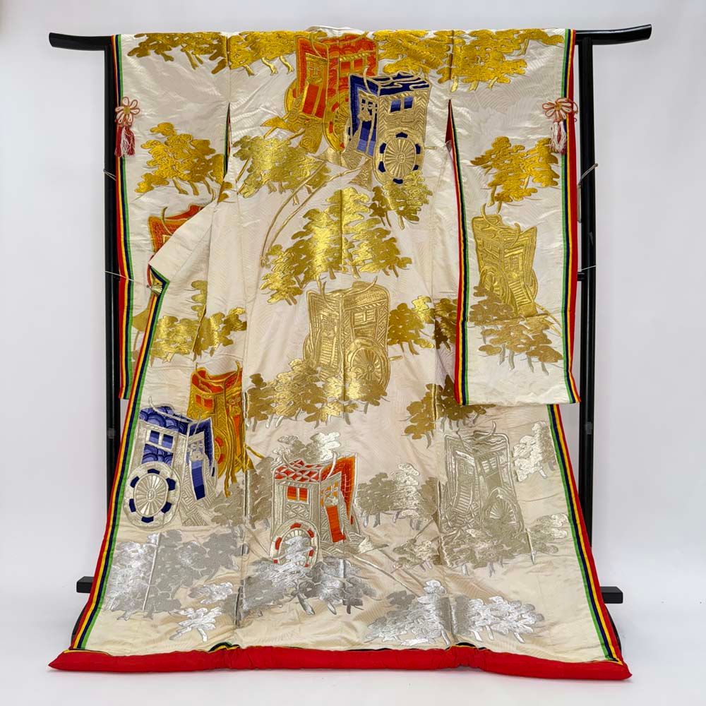 色打掛 正絹 鶴 刺繍 白 金 打掛 花嫁衣裳 婚礼 リサイクル 中古 
