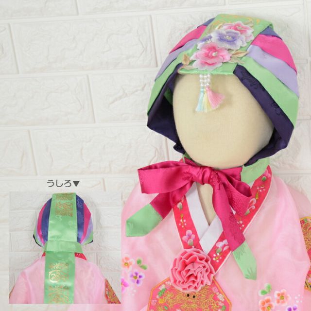 刺繍セットン緑クルレ帽子女の子用(100日～4才目安)■kulre-5-s【ギフト】【お土産】【誕生祝】チマチョゴリ 髪飾り 帽子 女の子 ドレス ヘア飾り ヘアアクセサリー 七五三 韓服 イベント 子供服 緑 青 寒色