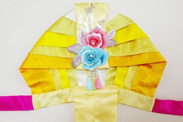 刺繍黄色グラデーションクルレ帽子女の子用(100日～4才目安)■kulre-4-s【ギフト】【お土産】【誕生祝】チマチョゴリ 髪飾り 帽子 女の子 ドレス ヘア飾り ヘアアクセサリー 七五三 韓服 イベント 子供服
