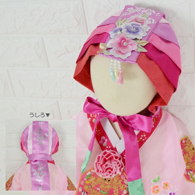 刺繍セットンピンククルレ帽子女の子用(100日～4才目安)■kulre-11-s【ギフト】【お土産】【誕生祝】子供 女の子 チマチョゴリ アクセサリー ヘア飾り かわいい 七五三 韓服 帽子 髪飾り ピンク 幼稚園 年少
