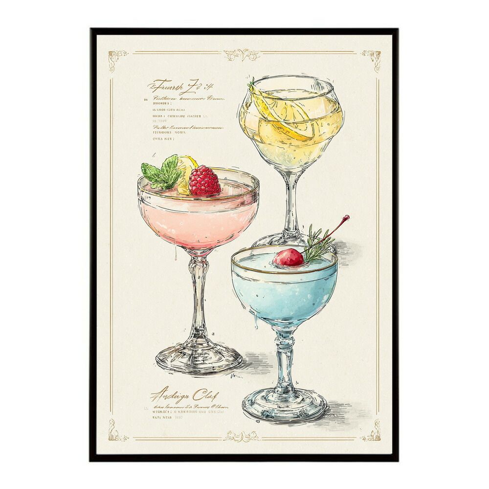 【A4サイズ（約21x30cm）】【lm-poster-6228】【フレーム付き】ポスター　モヒートポスター おしゃれ バー インテリア アート 北欧風 絵 ウォールアート 酒 カクテル 海外風 カフェ レストラン  お洒落 特大 大きい