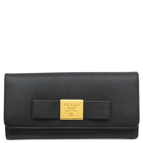 プラダ PRADA 長財布 リボン フラップ ウォレット レザー サフィアーノ