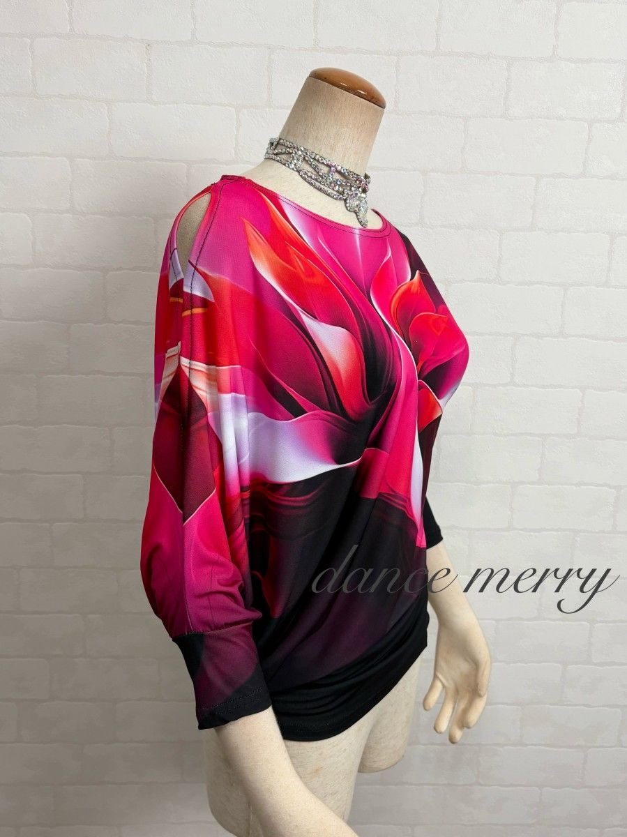 新品 社交ダンス ドルマン トップス 黒 ピンク パンツに 2962 ラテン