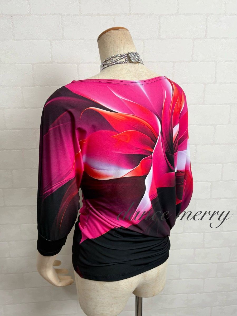 新品　豪華　社交ダンス　ドルマン　トップス　黒　レッスン　ラテン　4723 新品 豪華 社交ダンス ドルマン トップス 黒 レッスン ラテン 4723