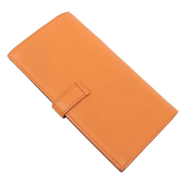 エルメス HERMES 長財布 ベアンスフレ シェーブル オレンジ シルバー