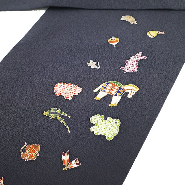 新古品】 名古屋帯 未使用 正絹 縮緬 ちりめん 九寸 染め帯 染帯 金彩