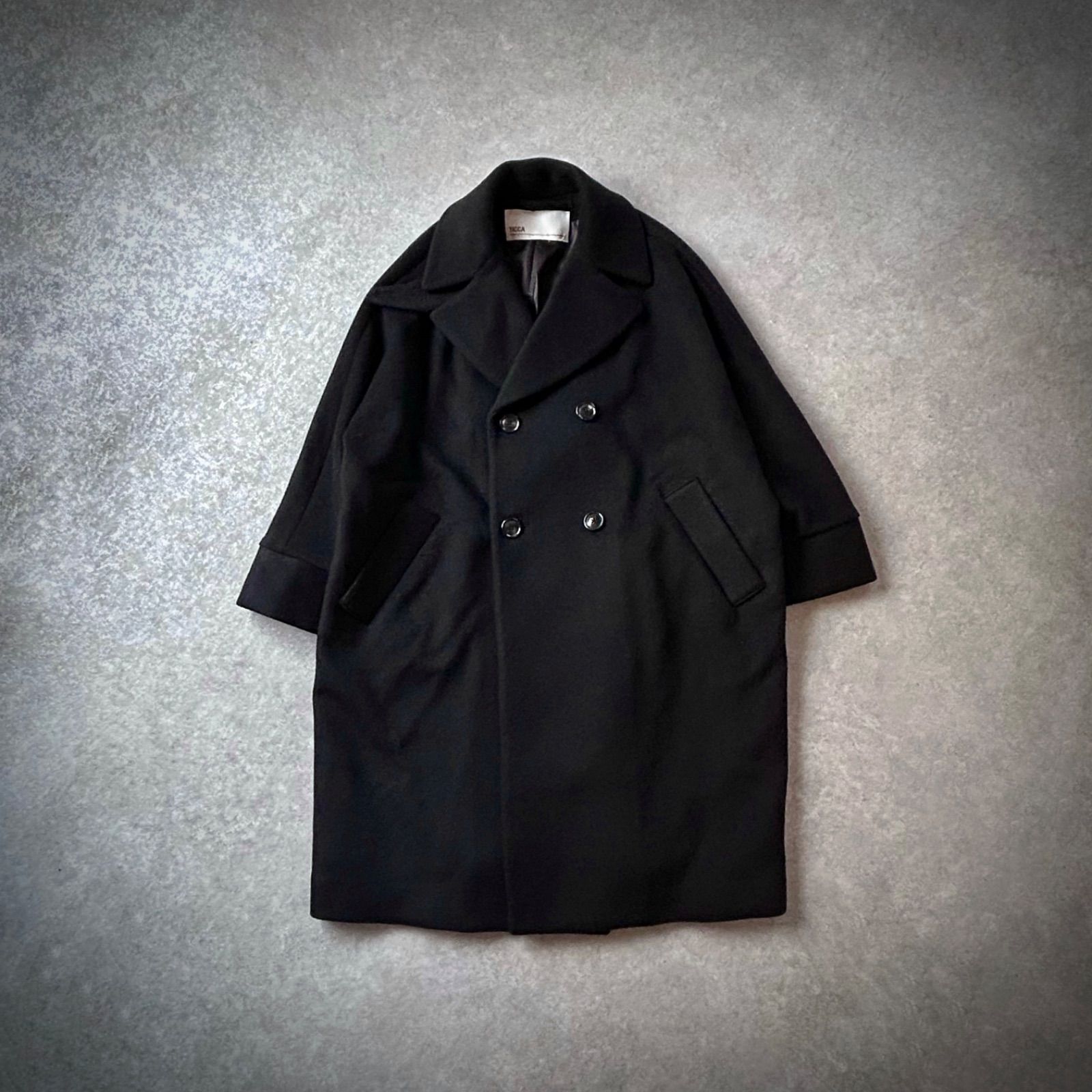 TICCA ブラック ダブルブレストコート TICCA ティッカ 24AW ダブルブレスト テントコート ロング丈 ブラック