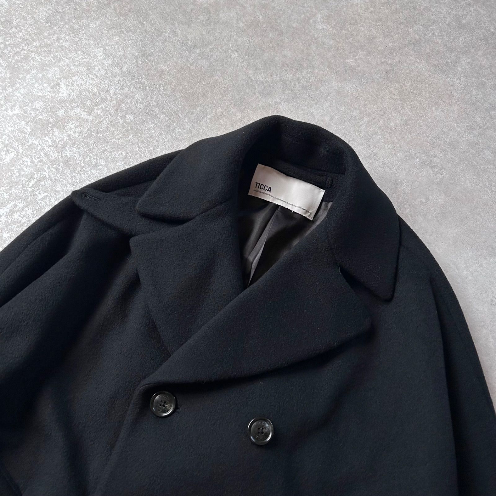 TICCA ブラック ダブルブレストコート TICCA ティッカ 24AW ダブルブレスト テントコート ロング丈 ブラック