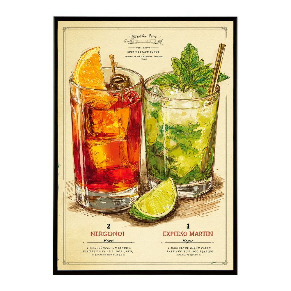 【A0サイズ（約84x119cm）】【lm-poster-6472】【フレーム付き】ポスター　モヒートポスター おしゃれ バー インテリア アート 北欧風 絵 ウォールアート 酒 カクテル 海外風 カフェ レストラン  お洒落 特大 大きい