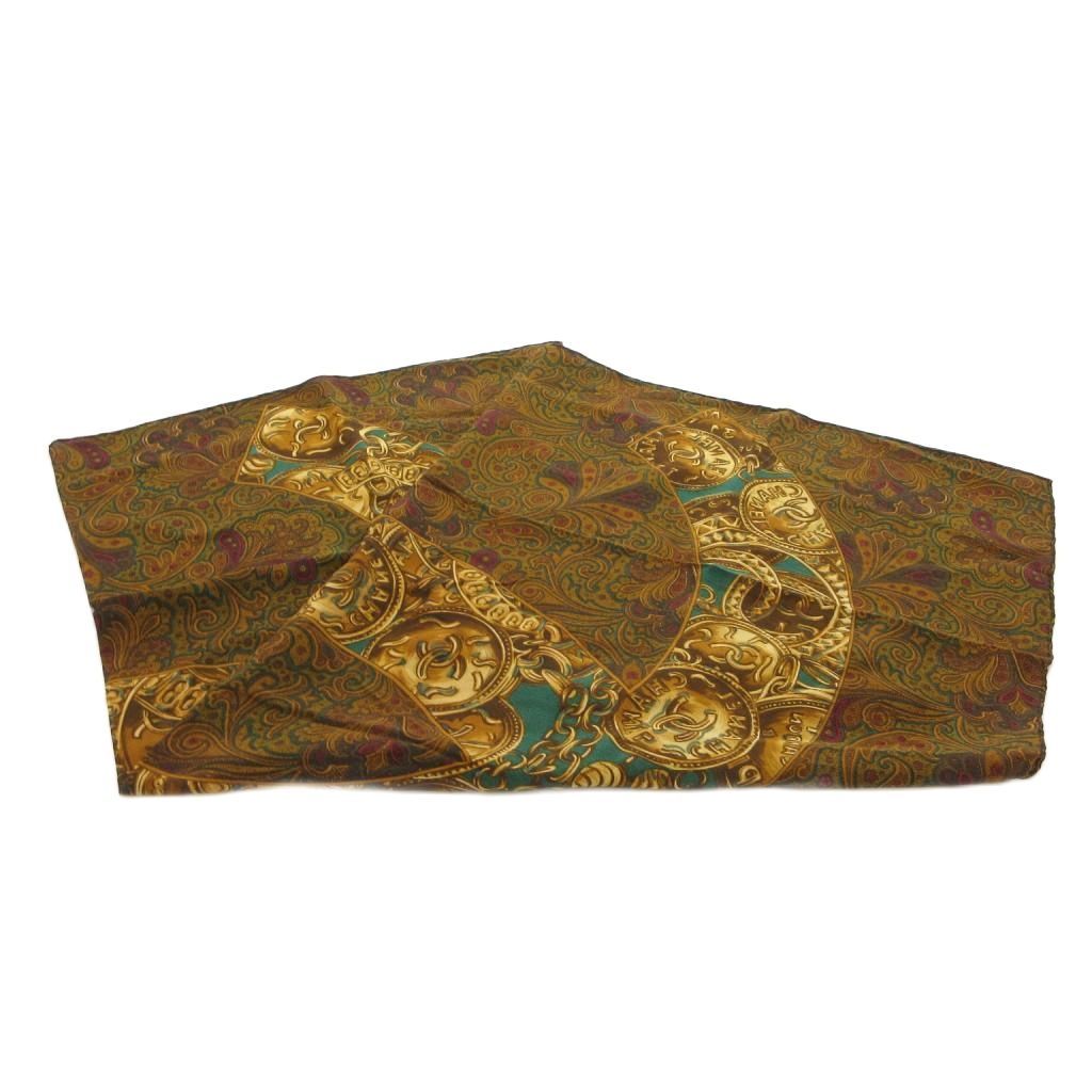 シャネル CHANEL 大判 スカーフ ココマーク ペイズリー 茶 ブラウン