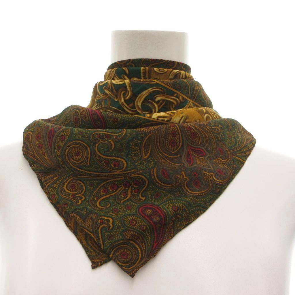 シャネル CHANEL 大判 スカーフ ココマーク ペイズリー 茶 ブラウン