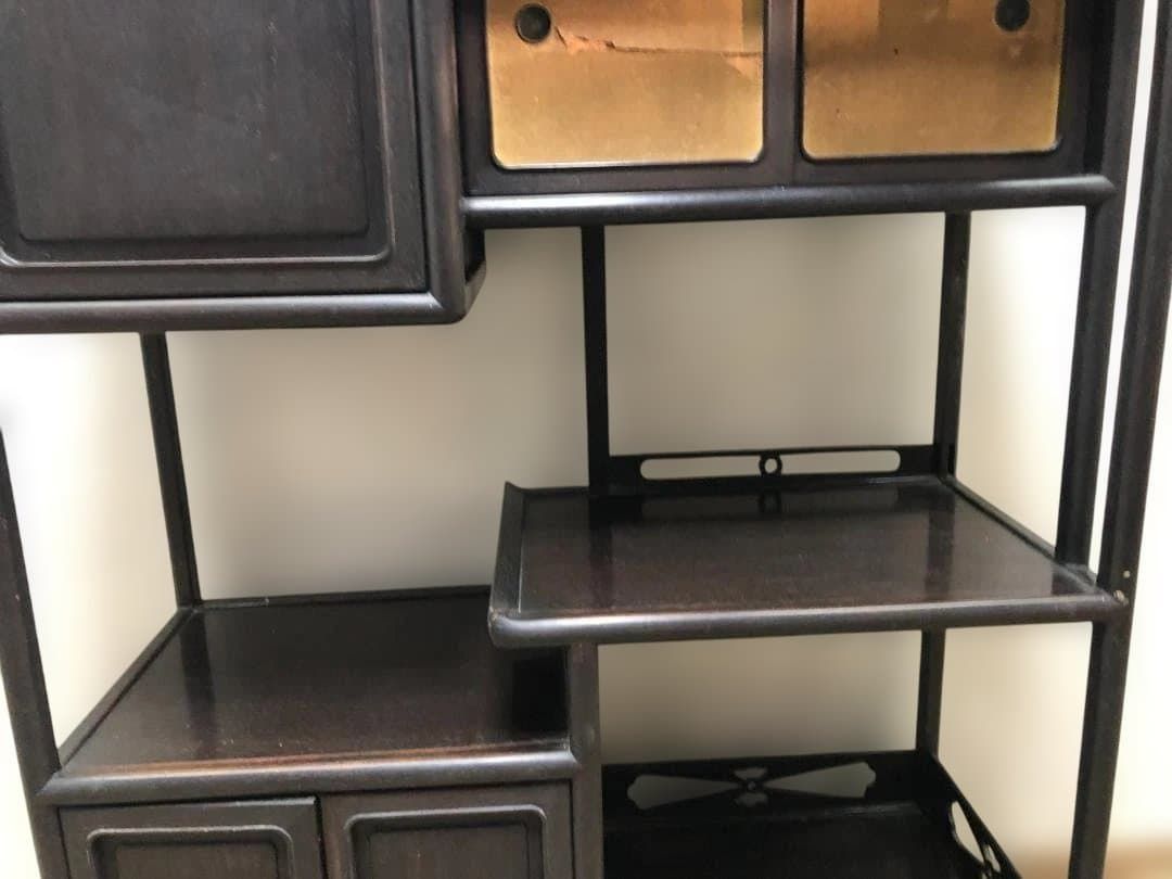 茶棚 茶箪笥 飾り棚 違い棚 茶道具透かし彫り 和箪笥 アンティーク ビンテージ 唐木 飾り棚 違い棚 透かし彫り 飾棚 違棚茶箪笥 茶棚 | さくら堂