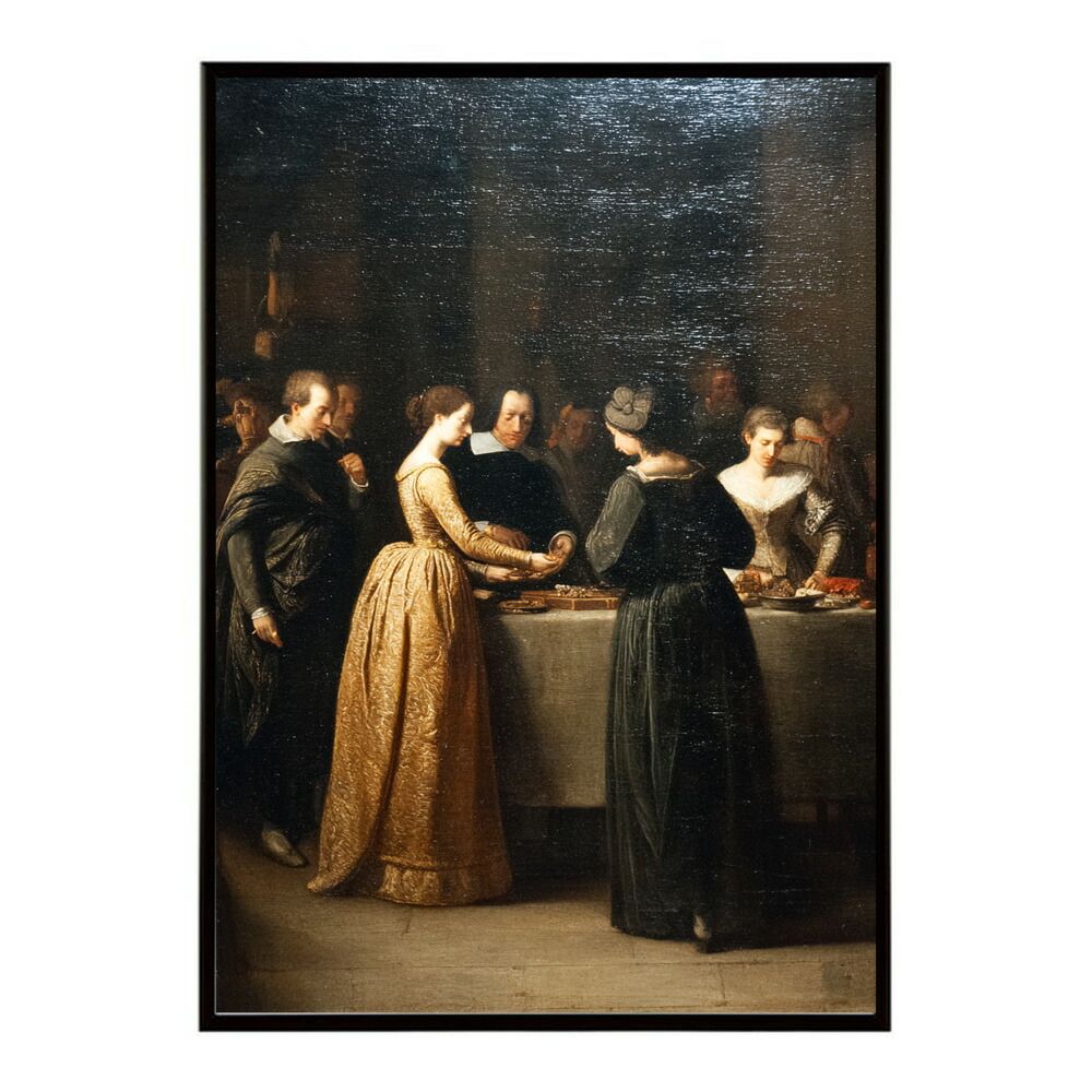 【A1サイズ（約59x84cm）】【lm-poster-6698】【フレーム付き】肖像画 ポスター ヨーロッパ 絵画風 女性 男性 家族 日常風景 アンティーク レトロ 油絵 アート 壁掛け おしゃれ リビング インテリア  お洒落 特大 大きい