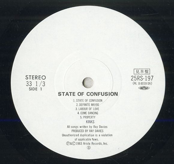 LP1枚 / キンクス (THE KINKS) / State Of Confusion ステイト・オブ