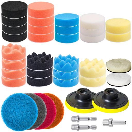 39点セット75mmポリッシャーバフGOHDODDポリッシャースポンジ六角軸円形軸付き研磨パッド洗車車磨きバフワックスがけ研磨艶出し塗装仕上げ浴室掃除水垢取りに電動ドリルドライバー電動…