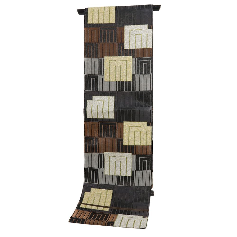 袋帯 誉田屋源兵衛 正絹 中古 黒 茶 金 源氏香 リサイクル 唐織 帯