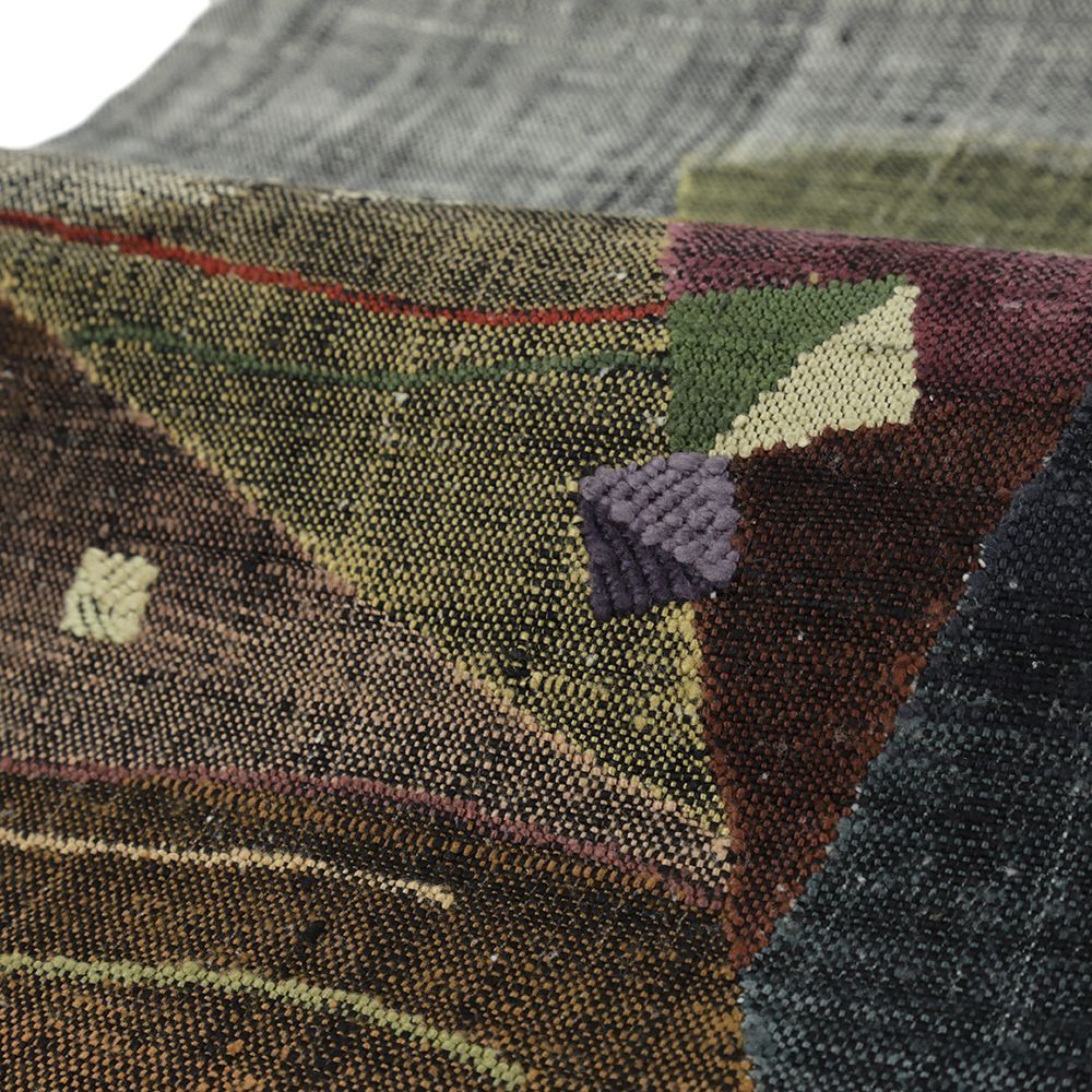 名古屋帯 渡文 正絹 真綿紬 中古 グレー 幾何学 仕立て上がり