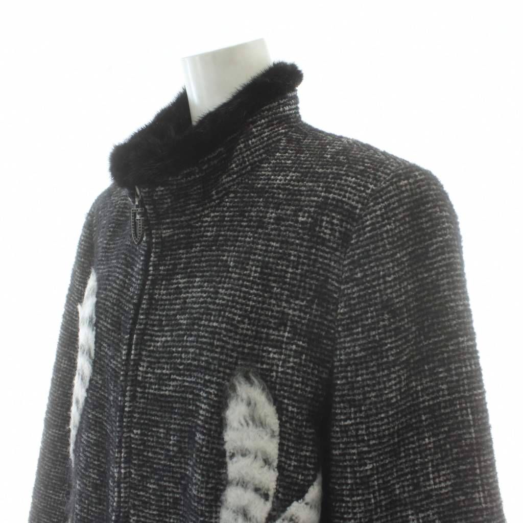 イタリヤ 伊太利屋 スタンドカラーコート ウール ファー 毛皮 9 黒