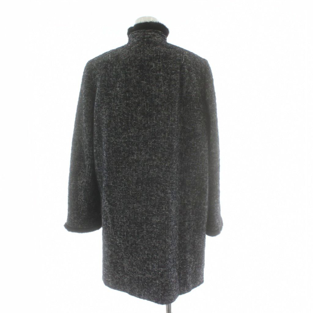 イタリヤ 伊太利屋 スタンドカラーコート ウール ファー 毛皮 9 黒