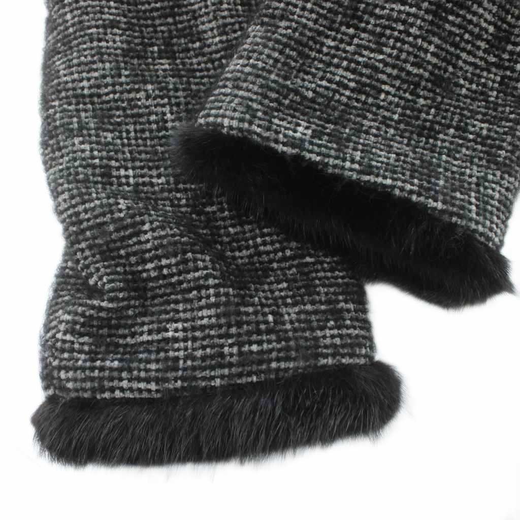 イタリヤ 伊太利屋 スタンドカラーコート ウール ファー 毛皮 9 黒